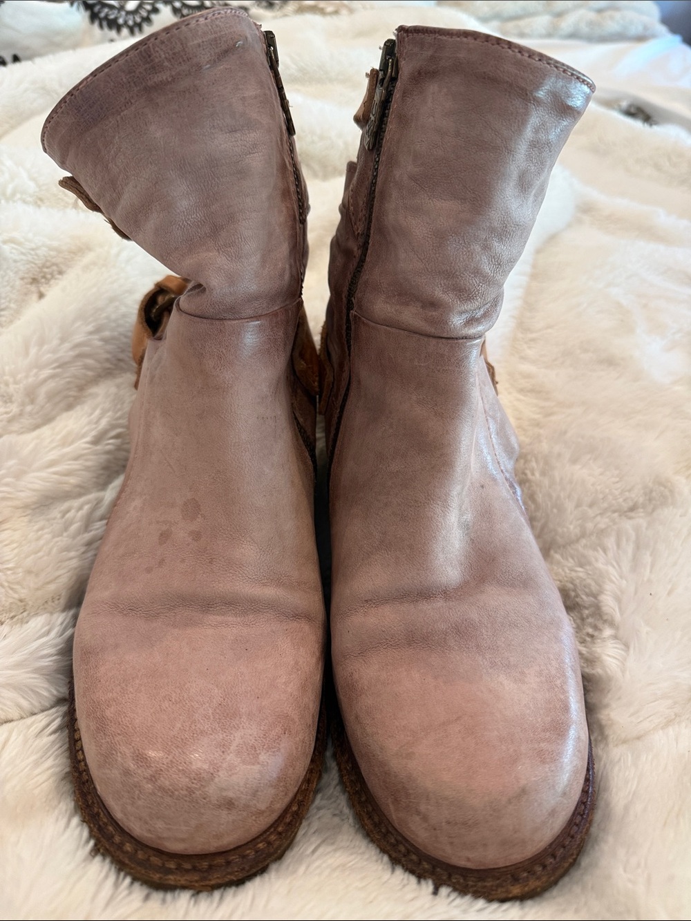 A.S.98 Women's Lace-Up Ankle Boots in Dusty Rose Leather